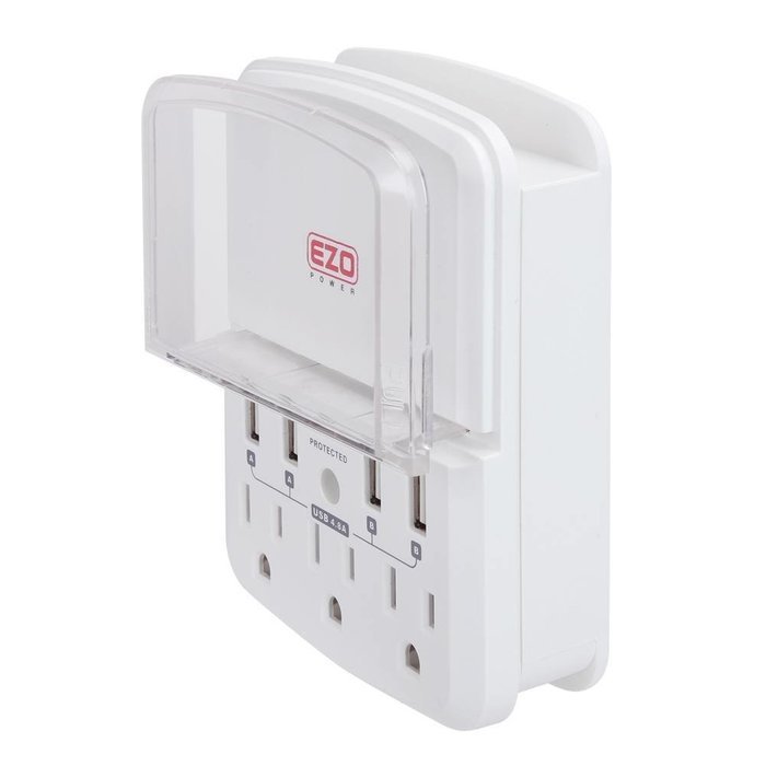 EZOPower UL Certified Wall Mount Power Surge Protector with 3 AC Outlet Plug + 2 USB Charger Ports (2.1A) + Holder N14