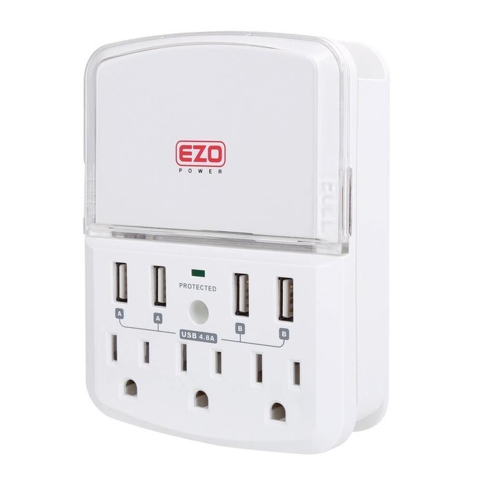 EZOPower UL Certified Wall Mount Power Surge Protector with 3 AC Outlet Plug + 2 USB Charger Ports (2.1A) + Holder N15