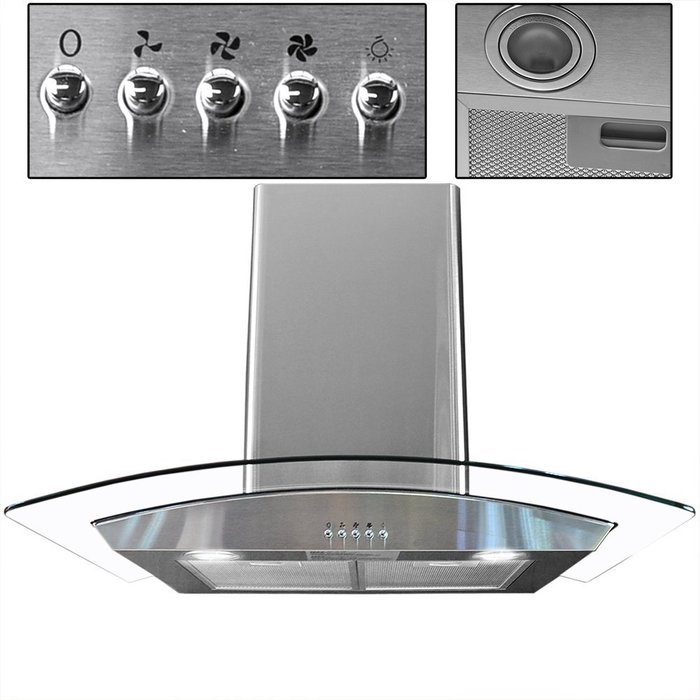 toyofmine Kitchen Stainless Steel 36" Glass Wall Mount Range Hood Stove Vents + 2x Filter N2