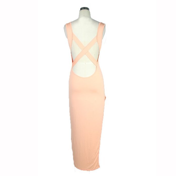 Yaheeda Women's Cross Halter Long Dress Asymmetrical Barelegged Sleeveless Irregular Package Hip N9
