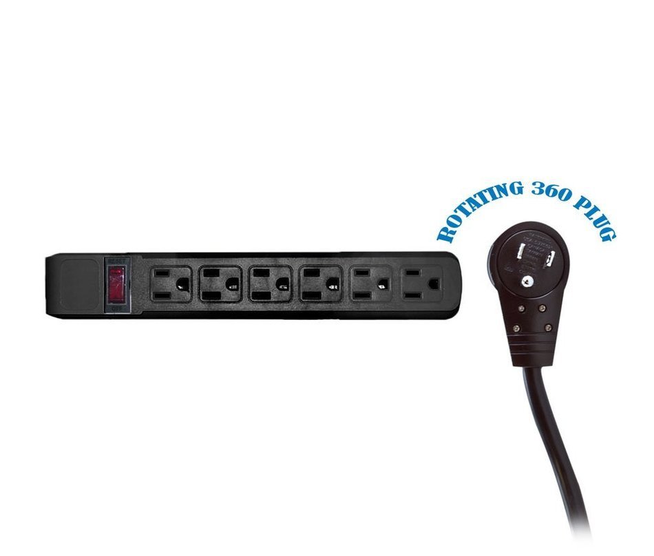 C&E CNE75952 10-Feet Surge Protector Flat Rotating Plug 6 Outlet Horizontal Outlets Plastic Power Cord, Gray N5