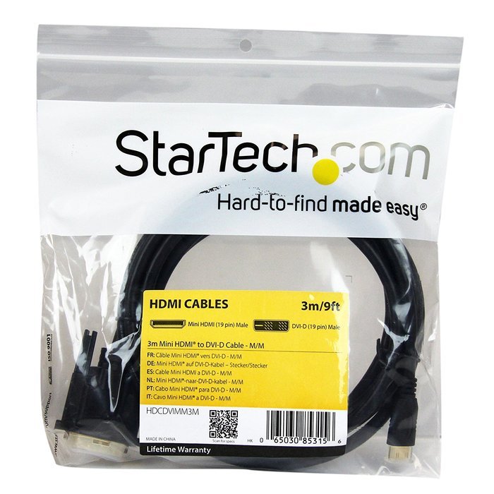 StarTech.com HDCDVIMM1M 1m Mini HDMI to DVI-D Cable 19 Pin HDMI (C) Male to DVI-D Male - 1920 x 1200 Video N14