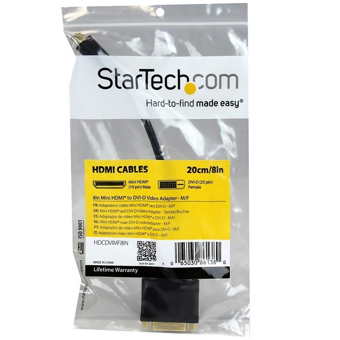 StarTech.com HDCDVIMM1M 1m Mini HDMI to DVI-D Cable 19 Pin HDMI (C) Male to DVI-D Male - 1920 x 1200 Video N15