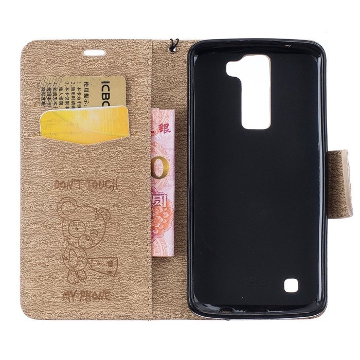 LG K7 Case, LG K7 Wallet Case,PHEZEN Cute Bear Don't Touch My Phone Design PU Leather Wallet Case Stand Flip Case... N58