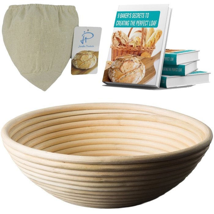 Banneton Bread Proofing Basket - 8.5-Inch Round Brotform Bowl for Baking Dough with Bonus Linen Cover and Ebook... N2