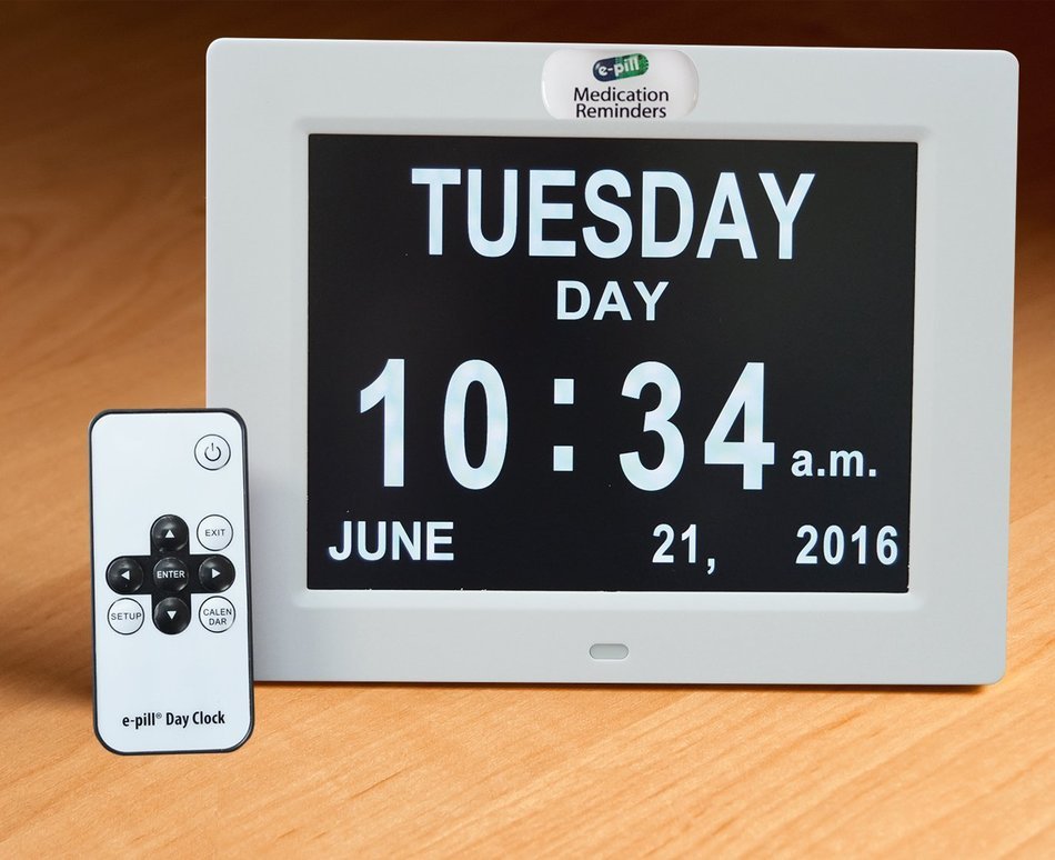 e-pill Dementia Alzheimer's Memory Loss Calendar Day Clock with 6 Reminder Alarms. Large Non Abbreviated Day Month... N2