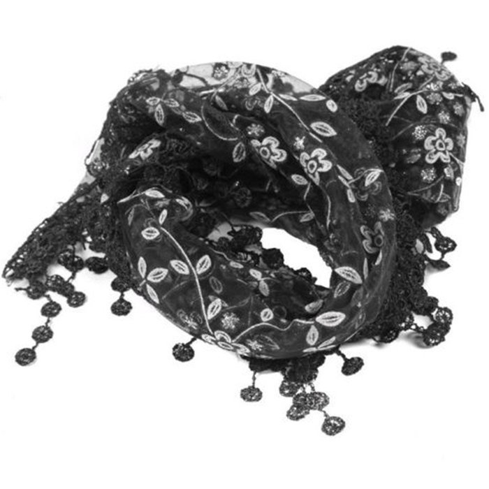 Lady Women's Floral Print Lace Sheer Tassel Mantilla Scarf Shawl Wrap Vogue N5