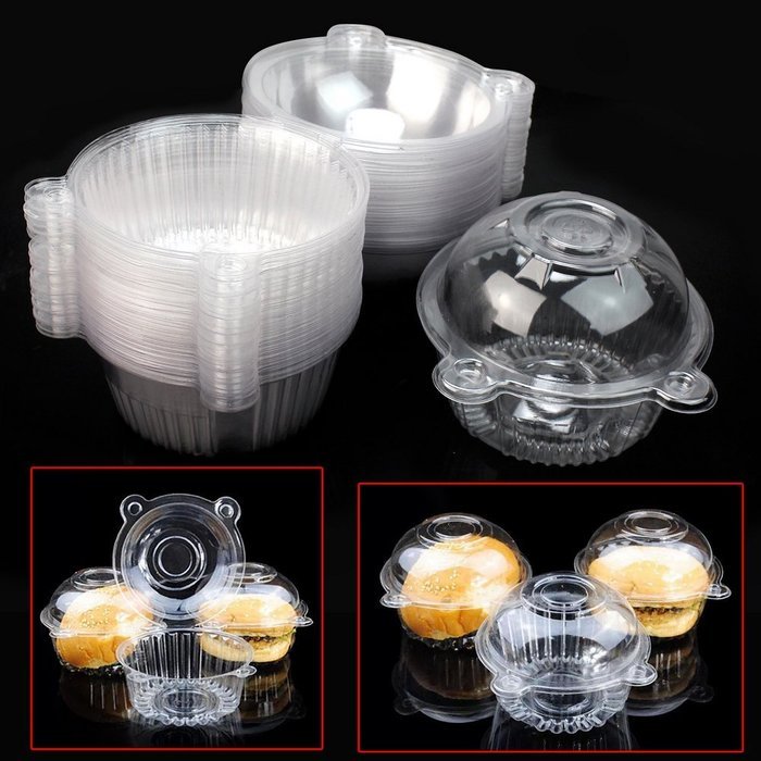 Disposable 50 Clear Plastic Single Cup Cake Muffin Case Pods Boxes Holder New N2