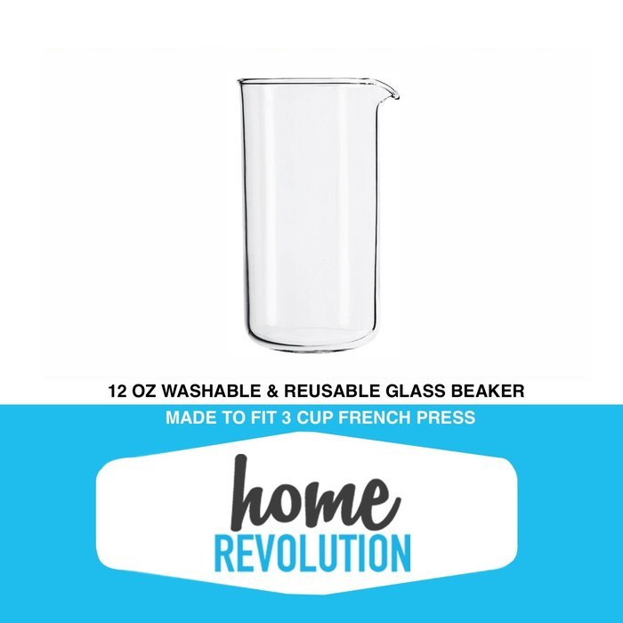 French Press Glass Coffee Beaker, 3 Cup (12 OZ), Home Revolution Brand Washable & Reusable Universal Replacement...