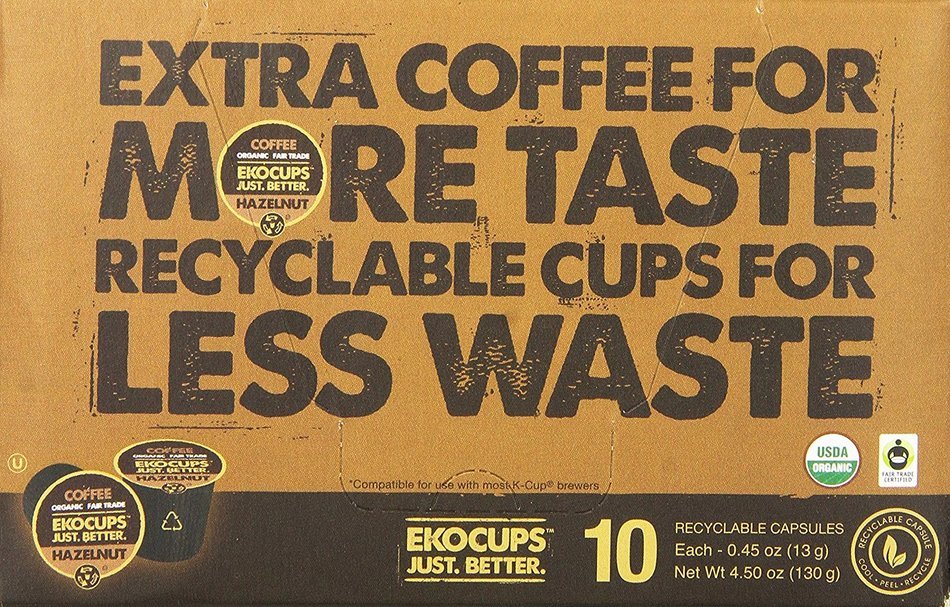 EKOCUPS Artisan Organic Hazelnut Flavored Coffee, Medium roast , in Recyclable Single Serve Cups for Keurig K-cup... N3