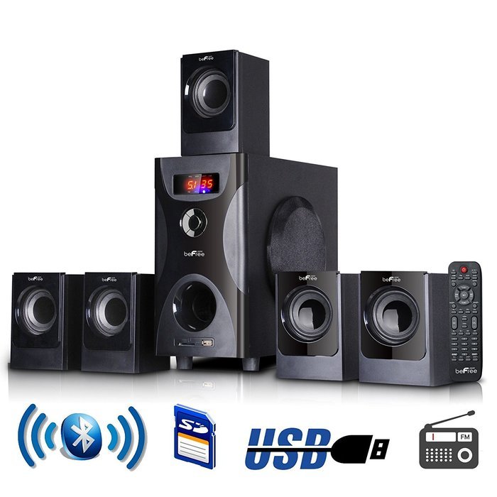 beFree Sound 5.1 Channel Surround Sound Bluetooth Speaker System in Black N4
