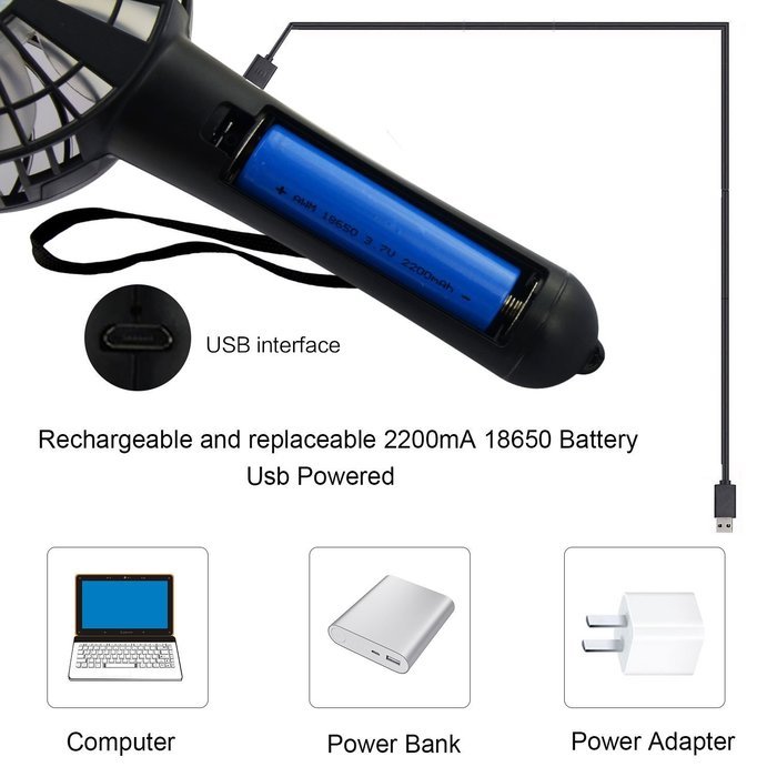 Anpress Portable Mini USB / Battery Fan Air Cooling Handheld Fan Palm-Leaf Fan Personal Cooling Fans with 18650... N13