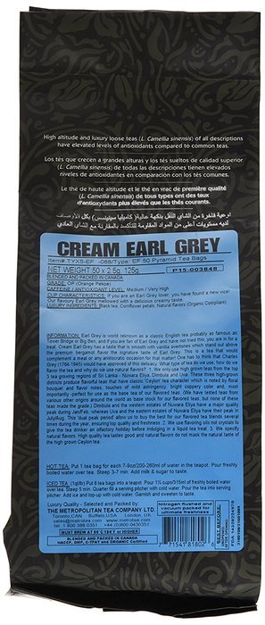 Metropolitan Tea 50 Count Pyramid Shaped Teabags, Cream Earl Grey