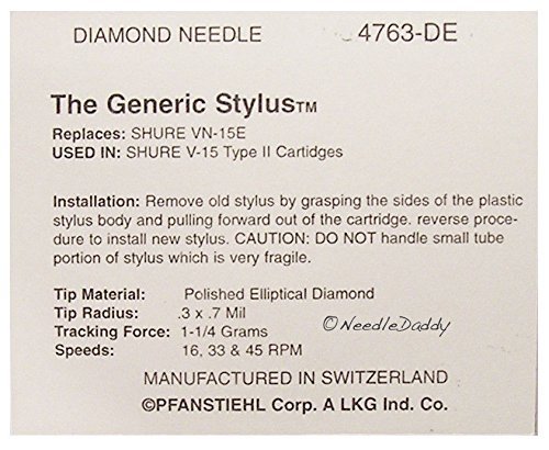 PHONOGRAPH NEEDLE STYLUS TURNTABLE FOR SHURE VN15E V15/II V15 Type II 763-DE N3
