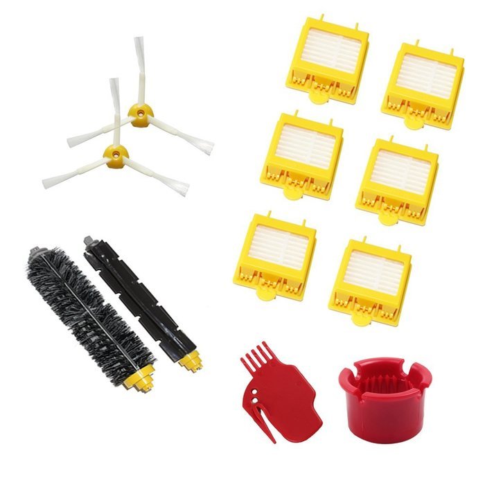 Hongfa Irobot Roomba Replacement Kit 3-armed Side Brush, Flexible Beater Brush, Bristle Brush, Yellow Hepa Filter...