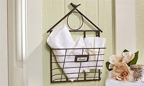 Giftcraft 85791 12.9 x 3.5 x 16.1 in. Wrought Iron Birdhouse Design Wall Mount Basket44; Antique Brown