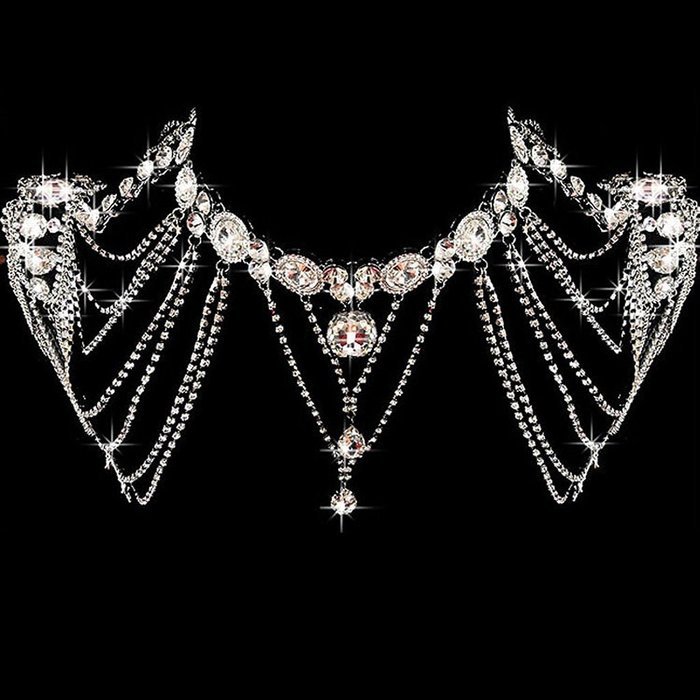 Tinksky Wedding Bride Crystal Diamante Choker Necklace Shoulder Chain Bridal Jewelry Wedding Jewelry Sets N4
