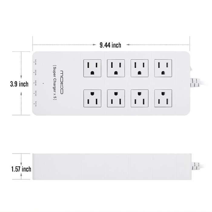 MoKo 8-Outlet 1250W Power Strip Surge Protector, with 5-Port USB Smart Charger 4.6ft Power Cord, for iPhone 7... N9