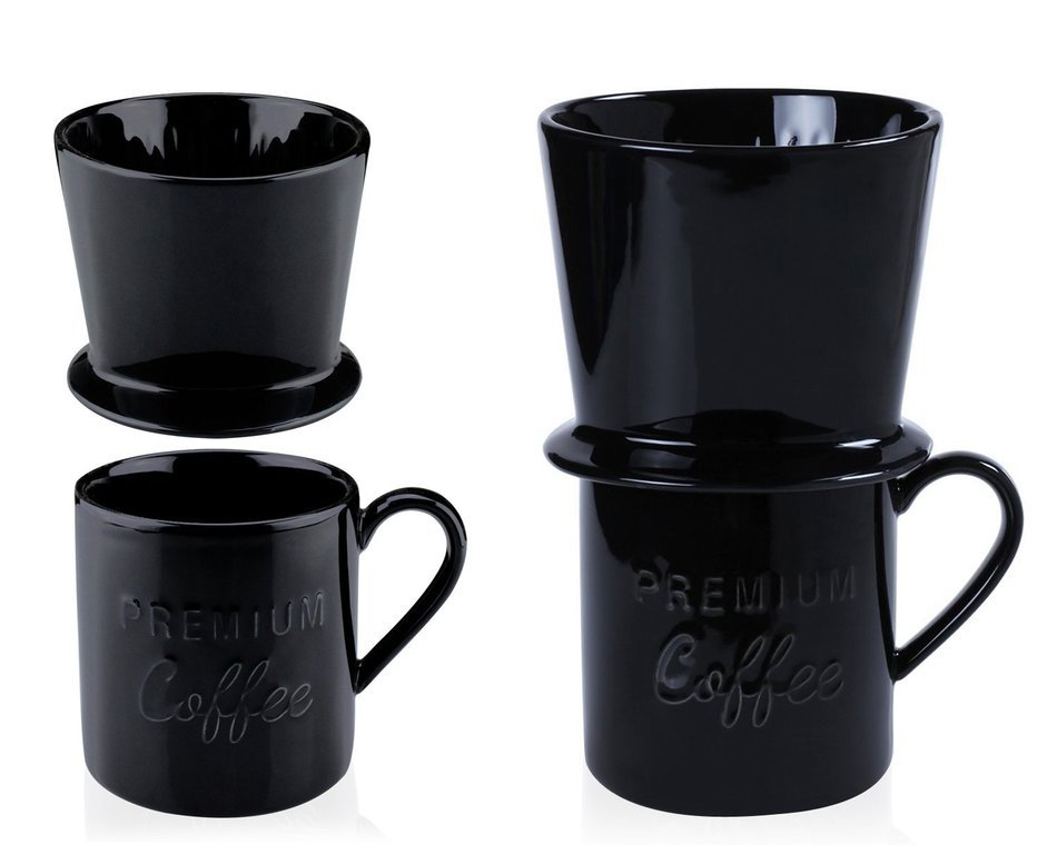 Pour Over Coffee Dripper - with Bonus Porcelain Mug, Black - by Sweese N2