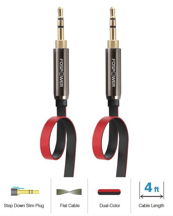 FosPower [4ft] 3.5mm Male to 3.5mm Male [AUX] Stereo Audio Cable - 24K Gold Plated Flat Tangle-Free Auxiliary... N15