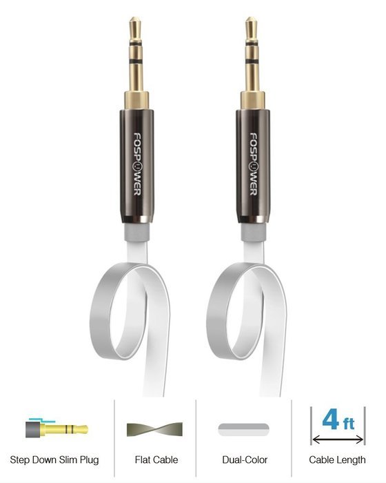 FosPower [4ft] 3.5mm Male to 3.5mm Male [AUX] Stereo Audio Cable - 24K Gold Plated Flat Tangle-Free Auxiliary... N16