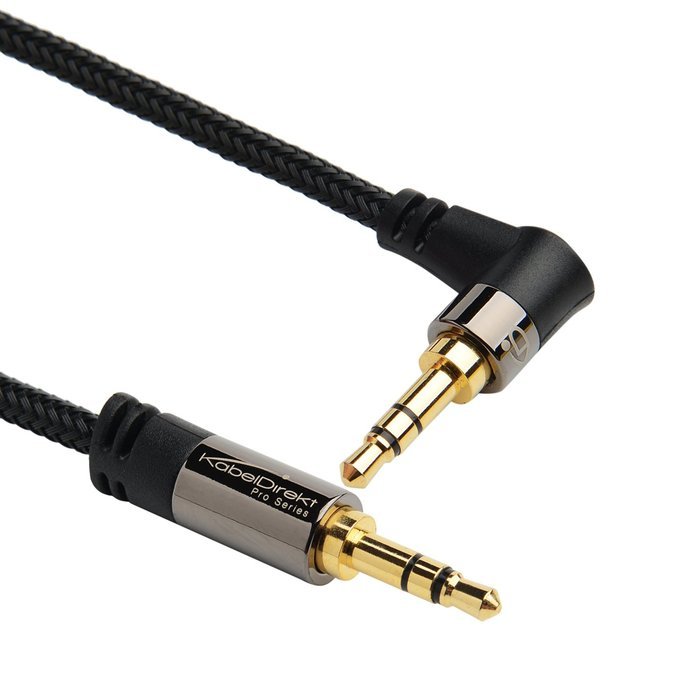 KabelDirekt 20 feet 3.5mm to 3.5mm Stereo / Audio Cable, nylon-braided, with a 90 degree connector &ndash; PRO Series N2