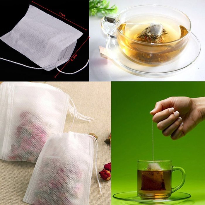 Leegoal (TM) Disposable Drawstring Seal Filter Empty Paper Tea Bags (White,M Size,Set of 100) N2