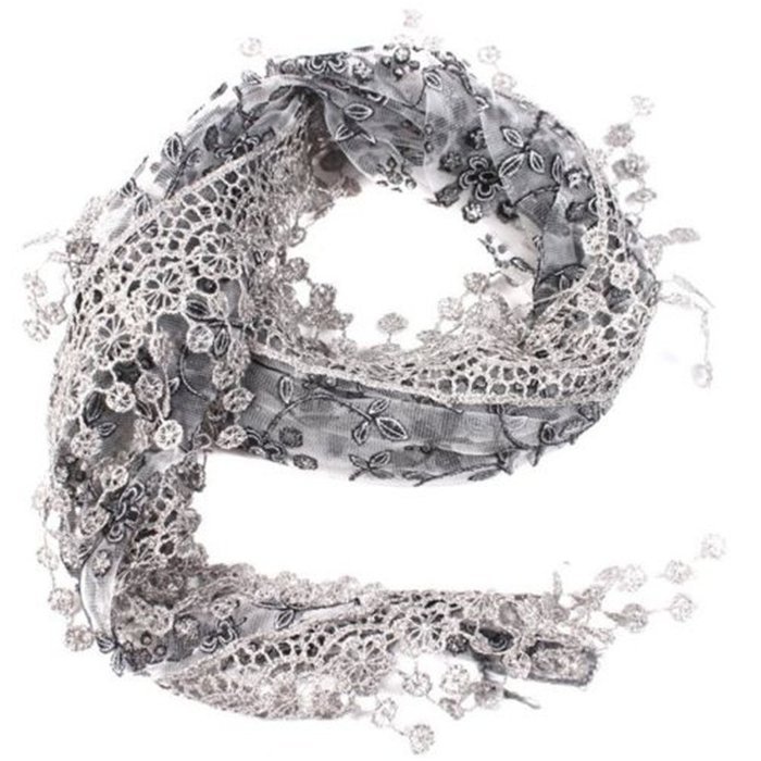 Lady Women's Floral Print Lace Sheer Tassel Mantilla Scarf Shawl Wrap Vogue N8