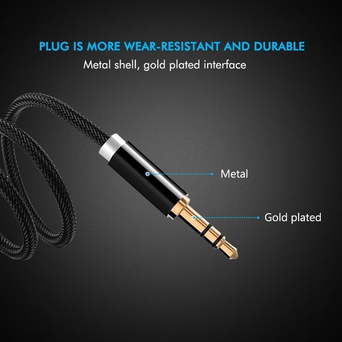DIZA100&nbsp;2-Pack 3.5mm Auxiliary Audio Cable Male to Male 3 Feet Braided Aux Stereo Cord N7