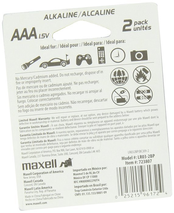Maxell 723807 Alkaline Battery AAA Cell 2-Pack N3