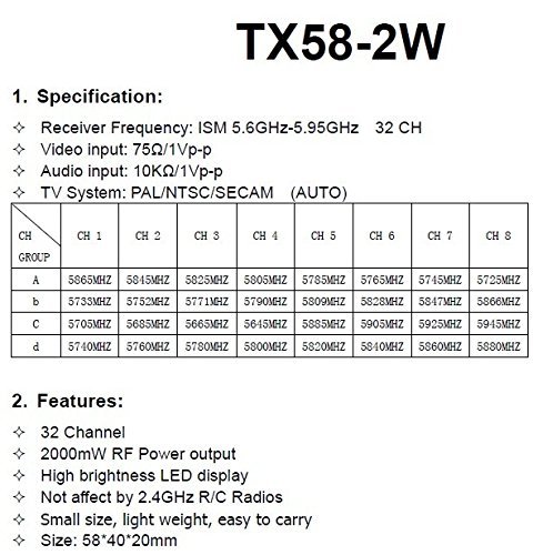 FPV TX58-2W 32CH 2000mW 5.8GHz Wireless AV Transmitter (TX Only) N5