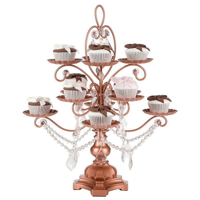 'Madeleine Collection' 12 Piece Cupcake Stand, Dessert Display Tower with Crystal Dangles (White)
