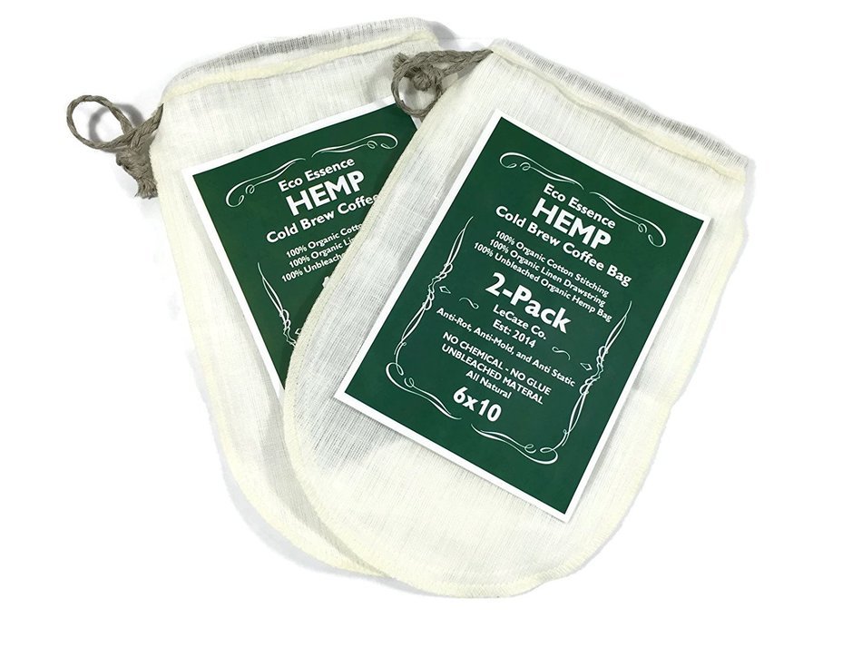 Organic Hemp Cold Brew Coffee Bag - Nut Milk Bag - 6"x10" - 2 Packs -Free E-Book- 100% Natural, No Harmful Chemicals