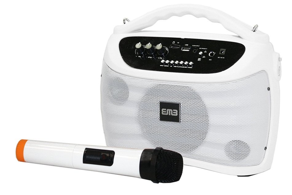 EMB PKX5BT - Color WHITE - 30W Portable Professional Rechargeable Boom Box Speaker Built-in BLUETOOTH/SD/MMC/USB... N7
