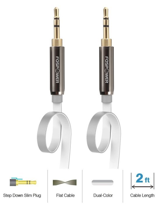 FosPower [4ft] 3.5mm Male to 3.5mm Male [AUX] Stereo Audio Cable - 24K Gold Plated Flat Tangle-Free Auxiliary... N18