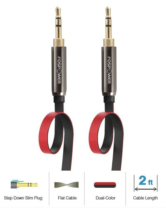 FosPower [4ft] 3.5mm Male to 3.5mm Male [AUX] Stereo Audio Cable - 24K Gold Plated Flat Tangle-Free Auxiliary... N20