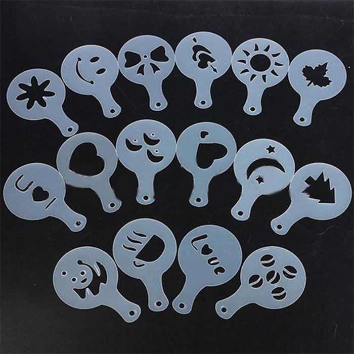 16pcs Cappuccino Coffee Stencils Template Strew Pad Duster Spray