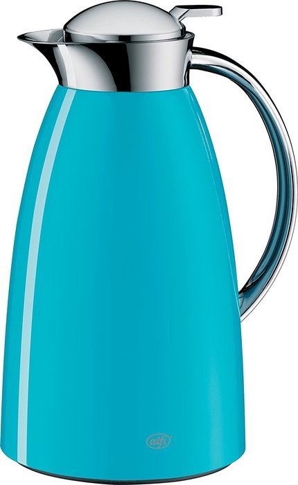 alfi Gusto Glass Vacuum Lacquered Metal Thermal Carafe for Hot and Cold Beverages, 1.0 L, Aquamarine