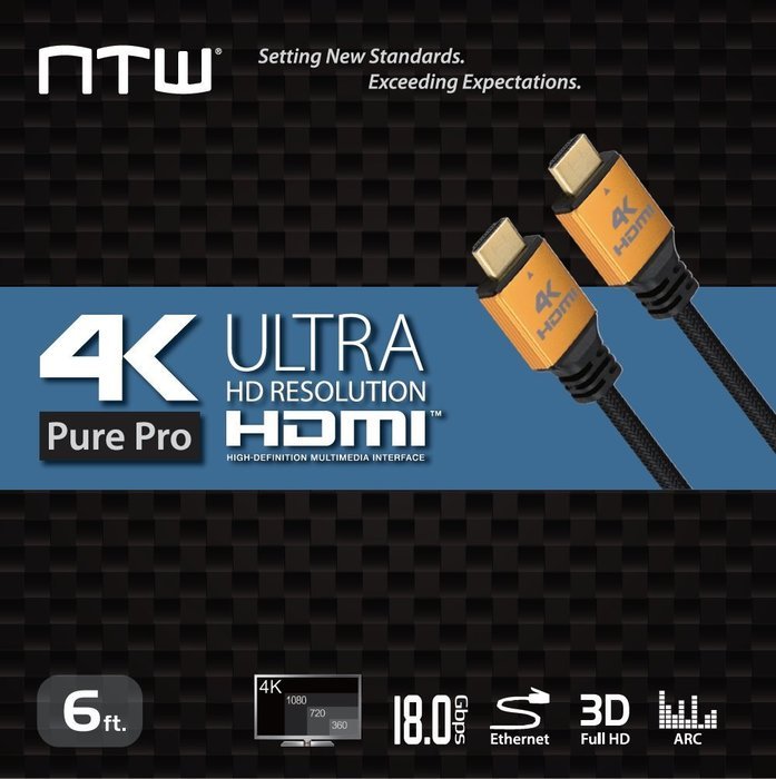 NTW NHDMI2P-006P 6' Ultra HD PURE PRO 4K High Speed HDMI Cable Offers 4X The Clarity N8