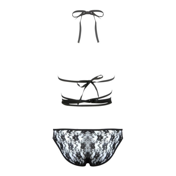 KeyZone Bind Comfortable Breathable Design Style Swimsuit Suit Sexy Black Lace Up Bikini Set Bra L-US S N3