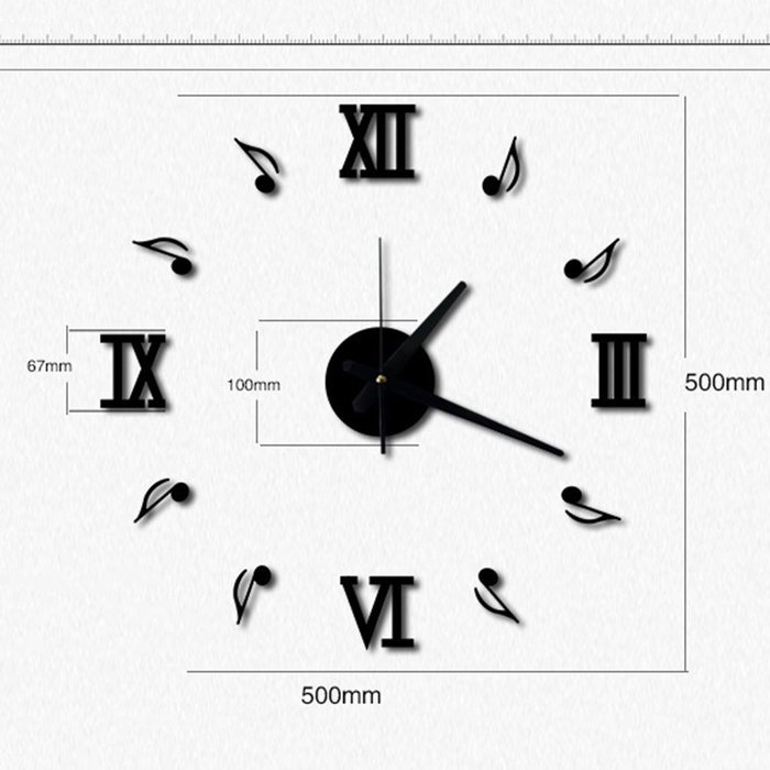MuLuo Music Notation Roman Digits Wall Clock DIY Acrylic Wall Stickers Watches Home Decor Clock red N5