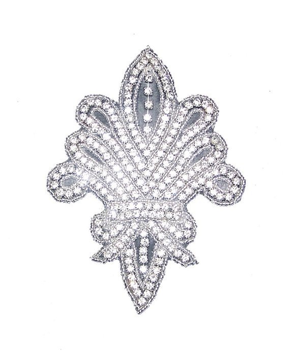 White Fleur De Lis Glass Rhinestone Applique Iron on
