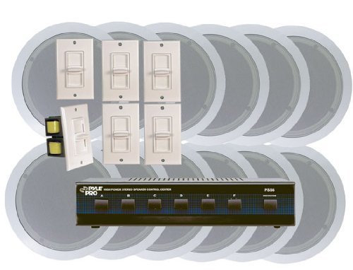 Pyle KTHSP125 6 Room In-Ceiling Home Speaker System w/6 Volume Controls Knob & Selector