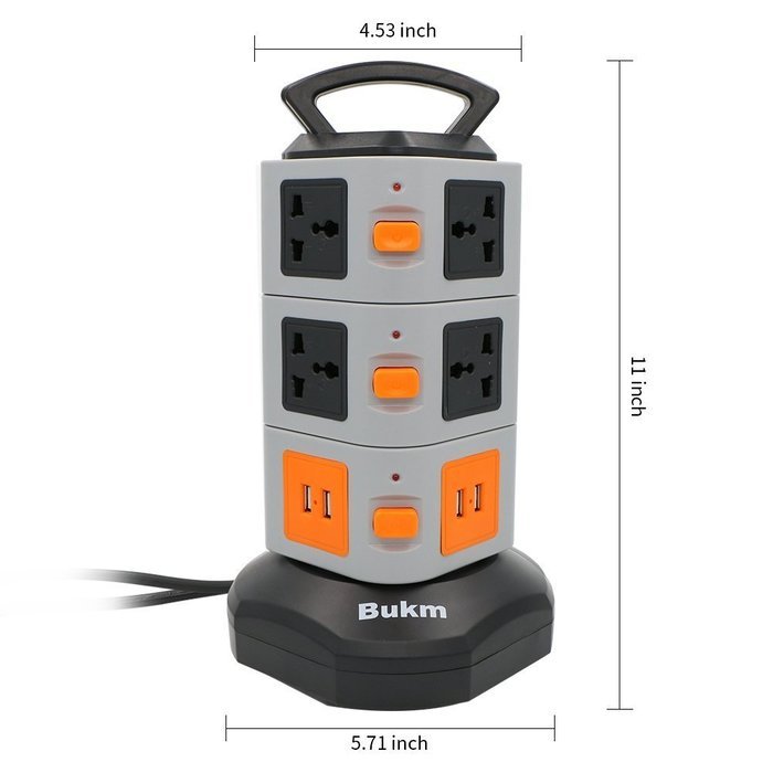 Surge Protectors USB, Bukm Smart Power Strip Tower, 4-Port USB Travel Charger Charging Station 10-Outlet Surge... N11