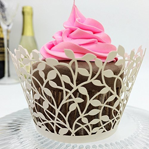 Cupcake Wrappers White Shimmering Decorative Vine Lace Liner for Weddings Party Birthday or any Special Event...