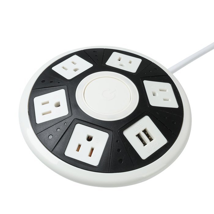 COOSA Smart Socket 5-AC Outlet + 2 USB Outputs UFO Shape Power Strip for Home/Office 2500W 10A /250V with 6.5...