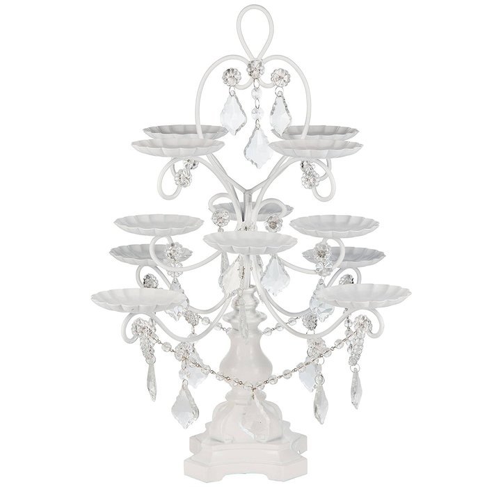 'Madeleine Collection' 12 Piece Cupcake Stand, Dessert Display Tower with Crystal Dangles (White) N3