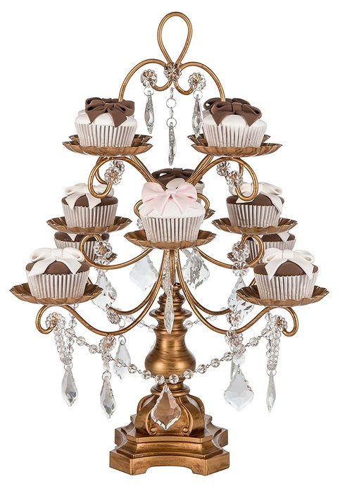 'Madeleine Collection' 12 Piece Cupcake Stand, Dessert Display Tower with Crystal Dangles (White) N4