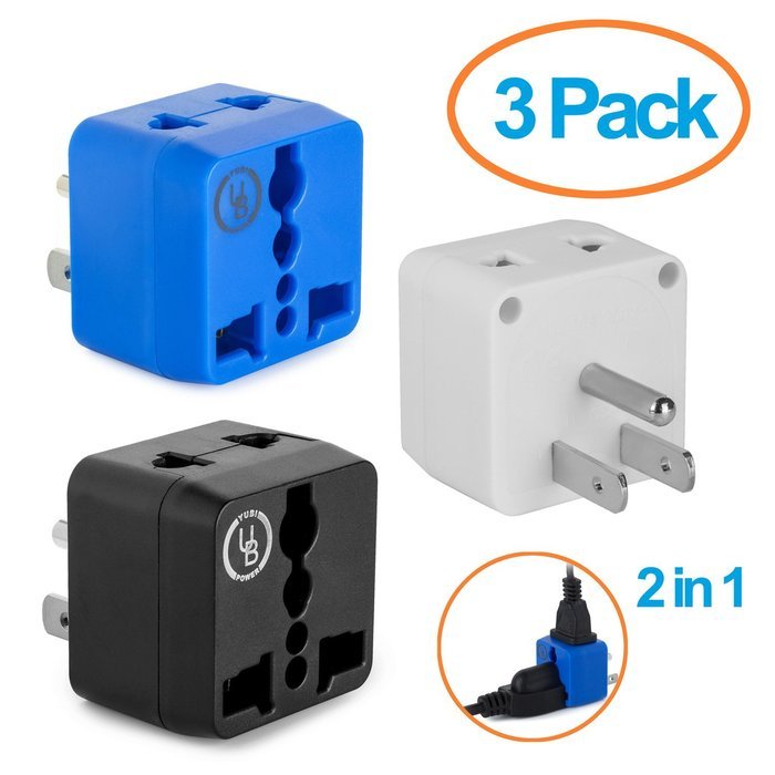 Yubi Power 2 in 1 Universal Travel Adapter with 2 Universal Outlets - Built in Surge Protector - 3 Pack - Black... N21