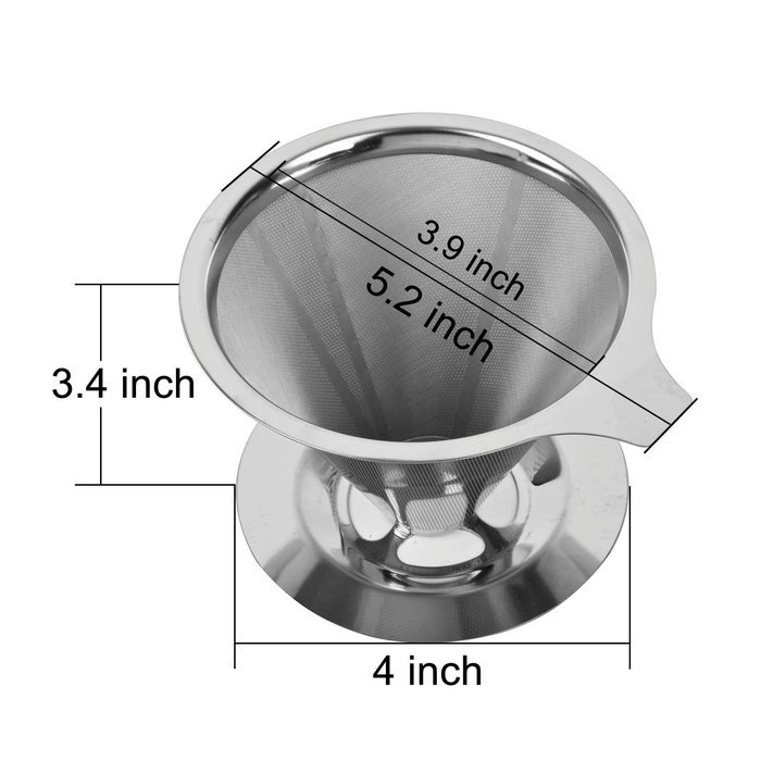 Justmysport Coffee Dripper Stainless Steel Pour Over Reusable Coffee Filter Single Cup Silver N3